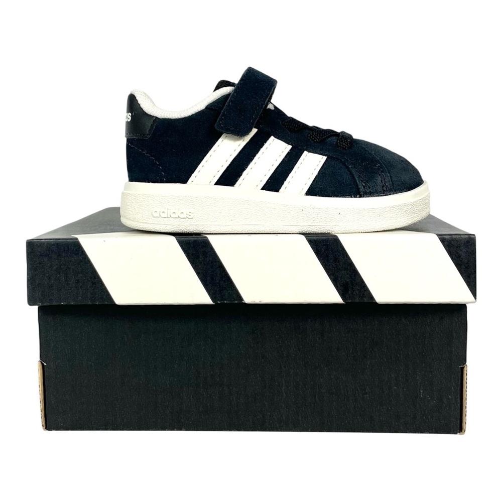 Adidas Grand Court 00s EL Toddler 5K Black White Suede Sneakers JR0779